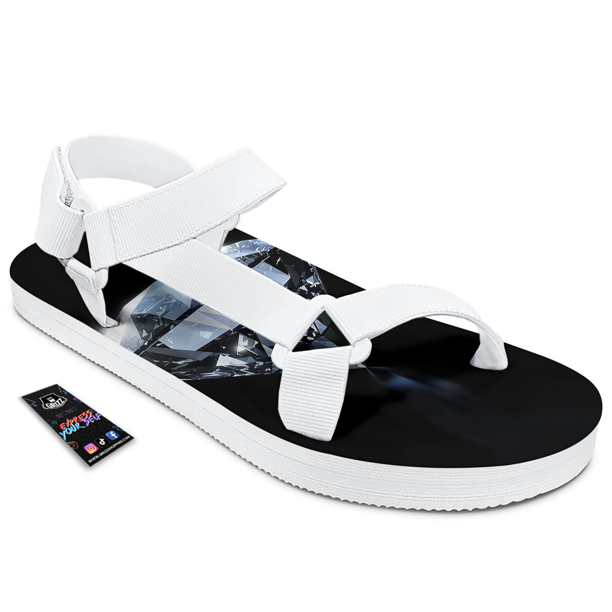 Diamond Print White Open Toe Sandals-grizzshop