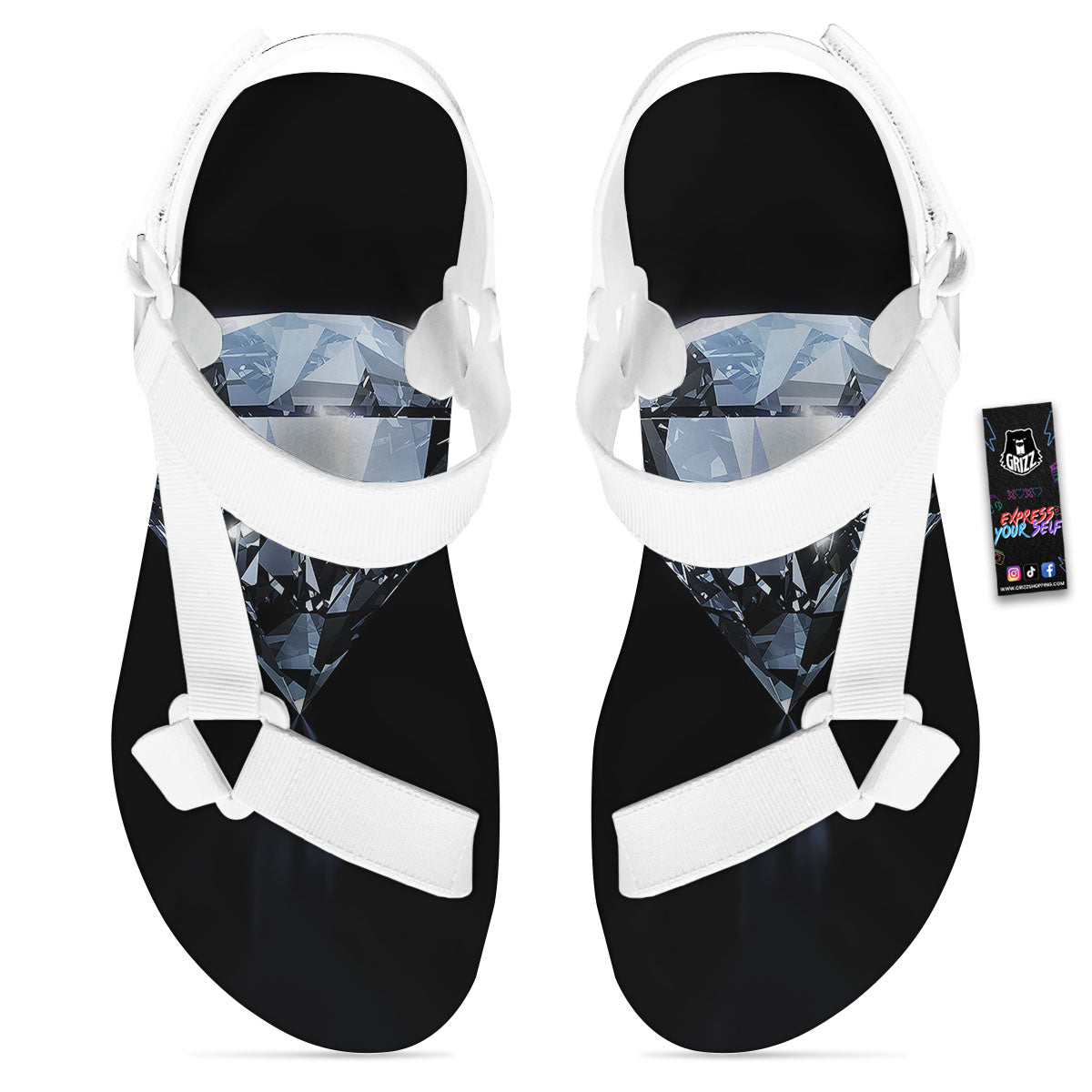Diamond Print White Open Toe Sandals-grizzshop