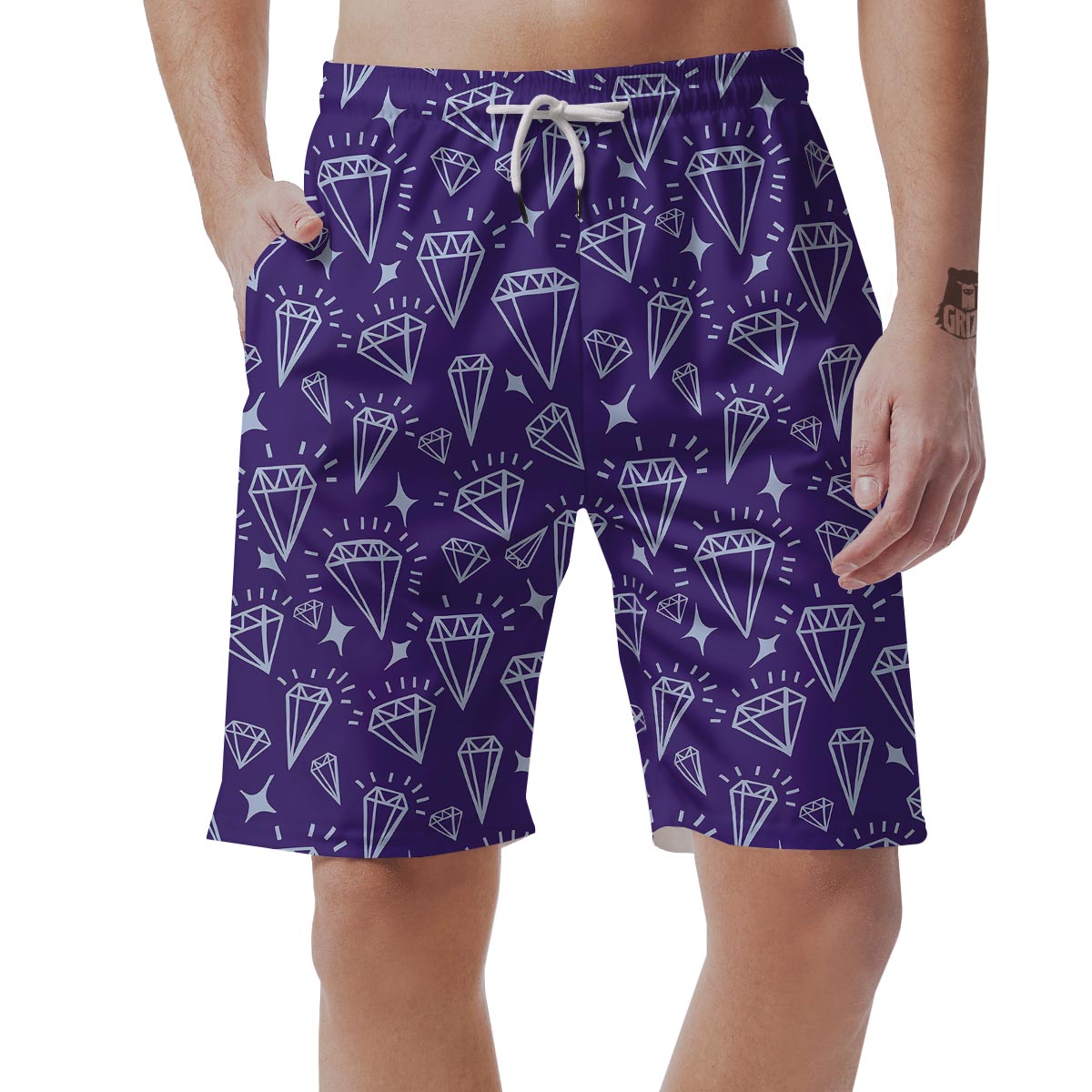 Diamond Purple Print Pattern Men's Shorts-grizzshop