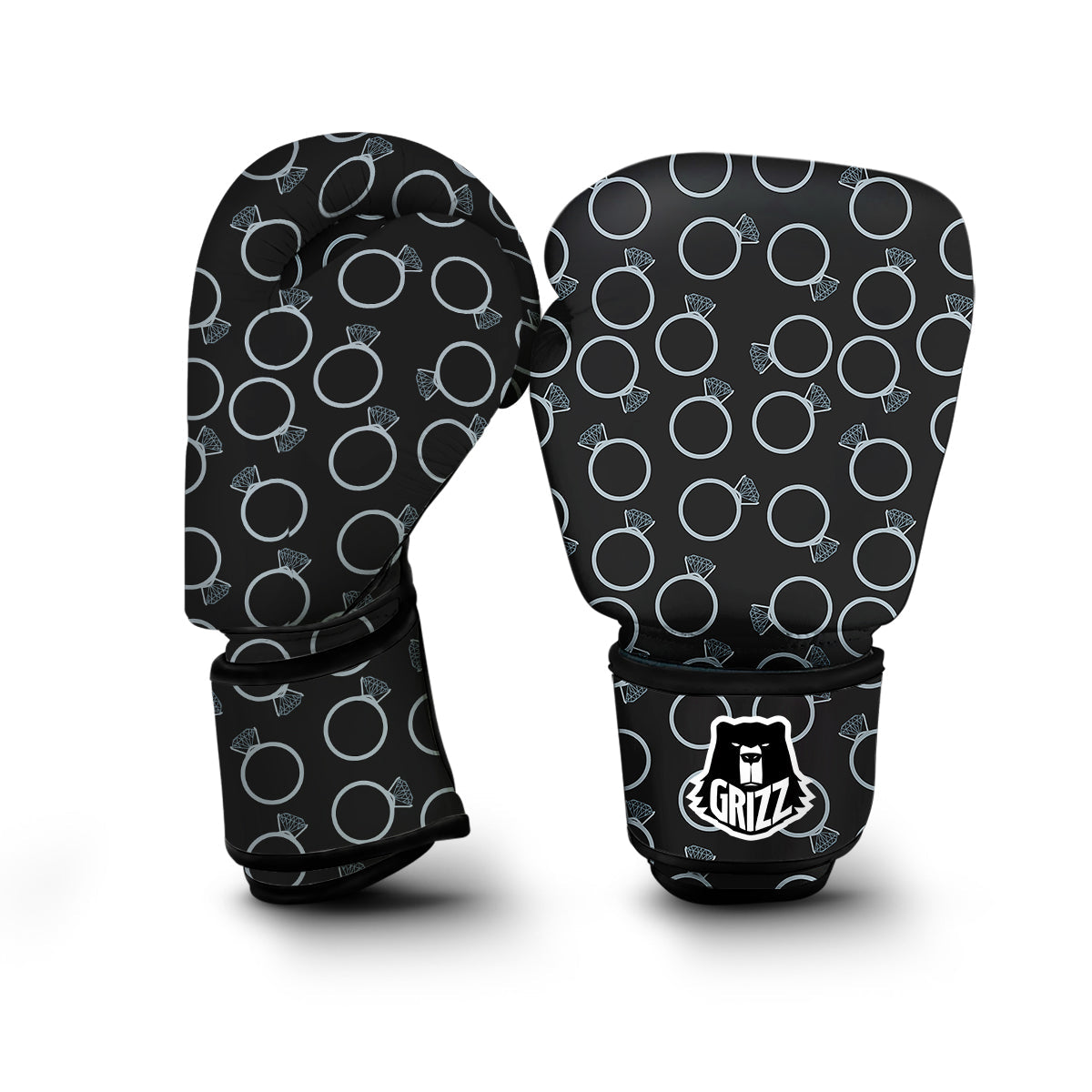 Diamond Ring Black Print Pattern Boxing Gloves-grizzshop