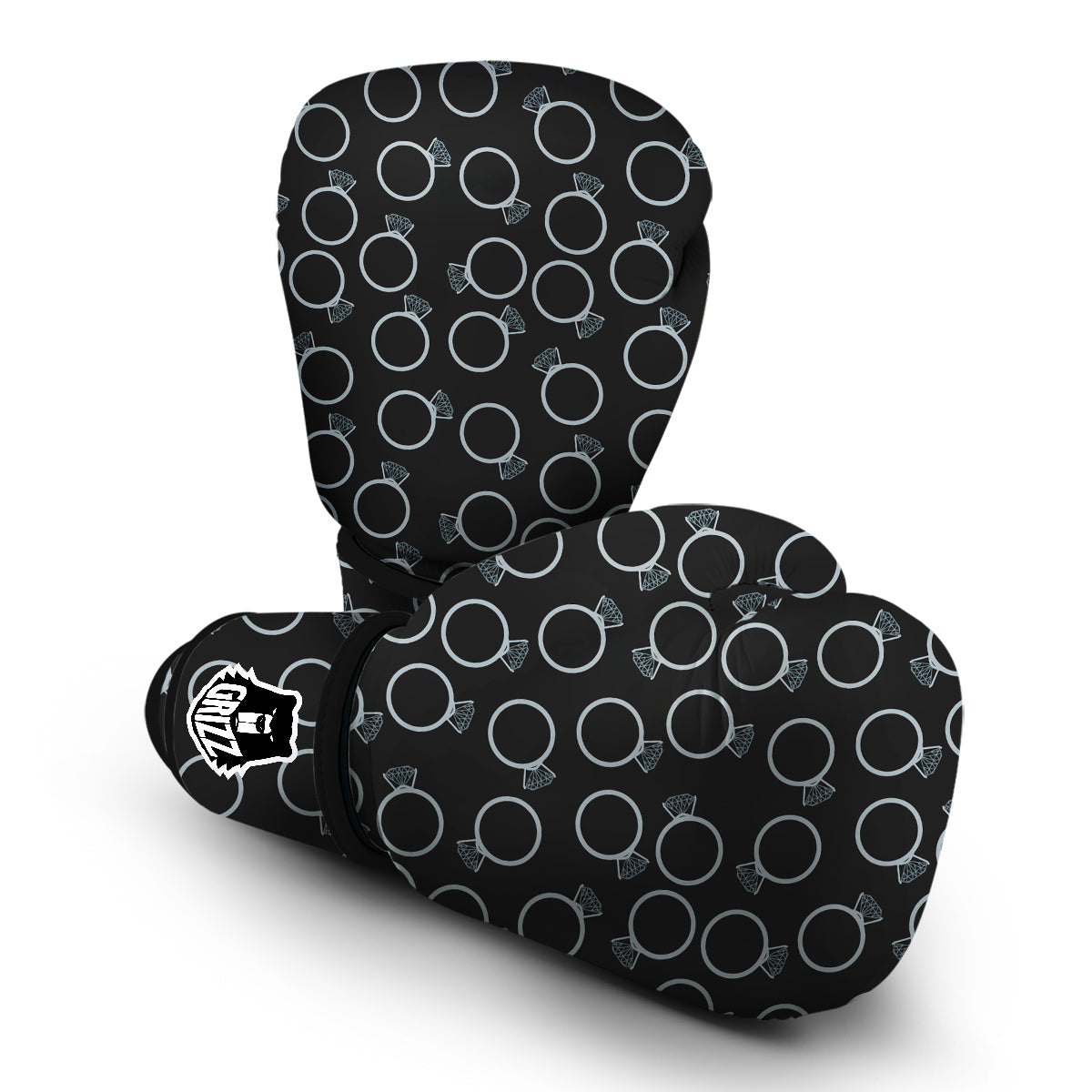 Diamond Ring Black Print Pattern Boxing Gloves-grizzshop