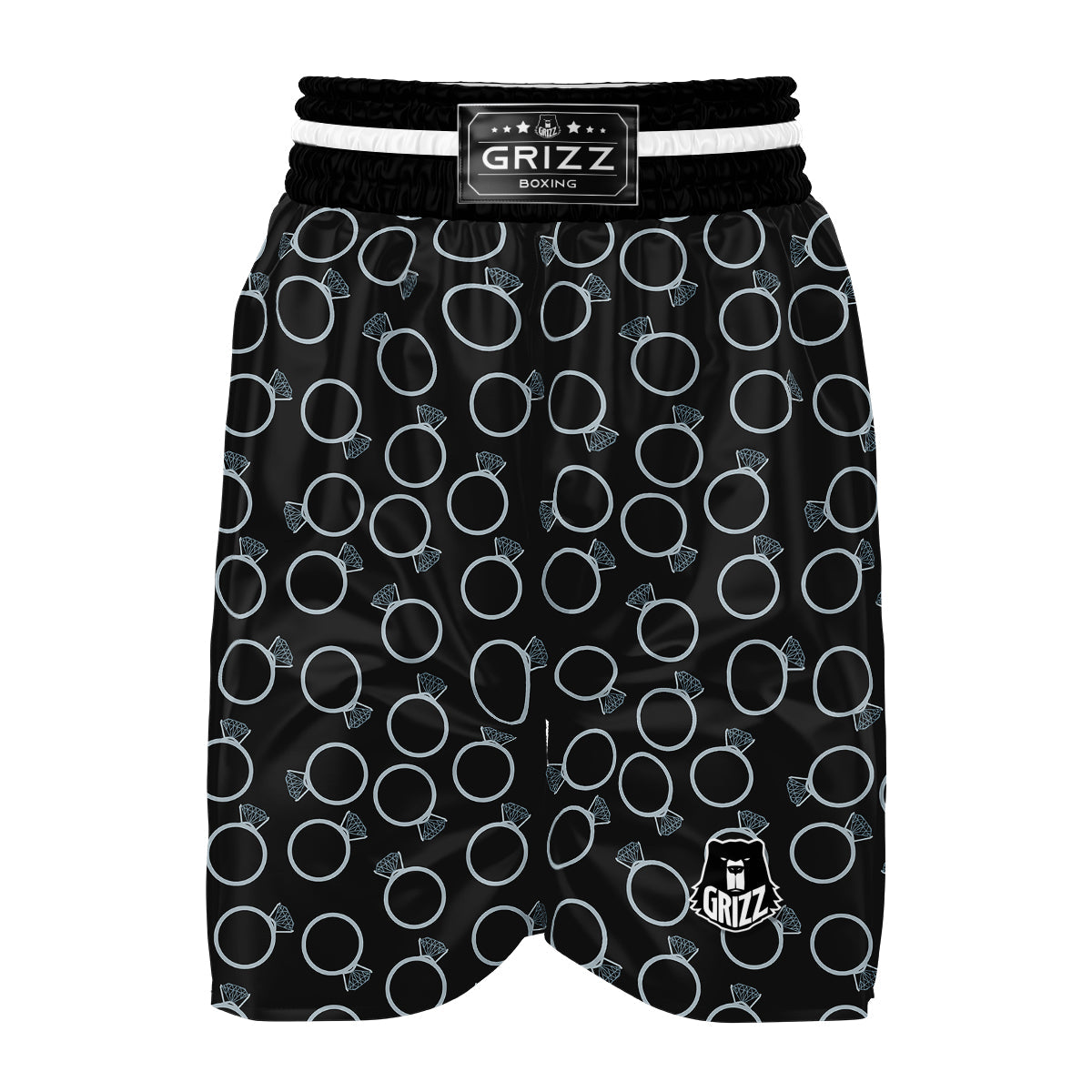 Diamond Ring Black Print Pattern Boxing Shorts-grizzshop