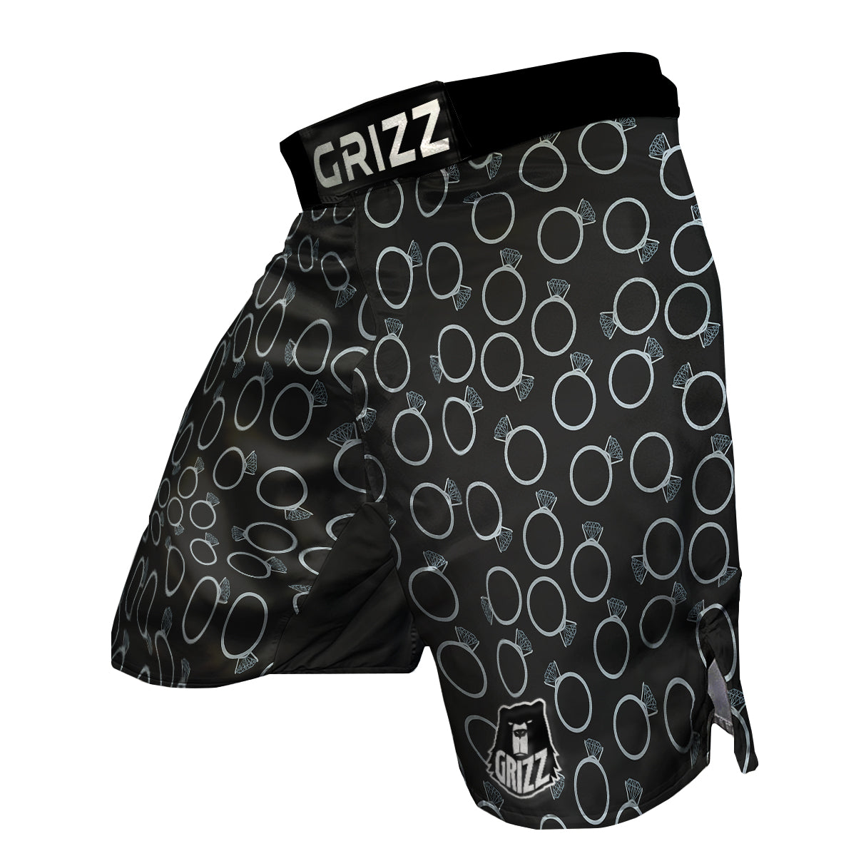 Diamond Ring Black Print Pattern MMA Shorts-grizzshop