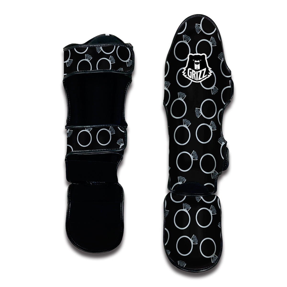 Diamond Ring Black Print Pattern Muay Thai Shin Guards-grizzshop