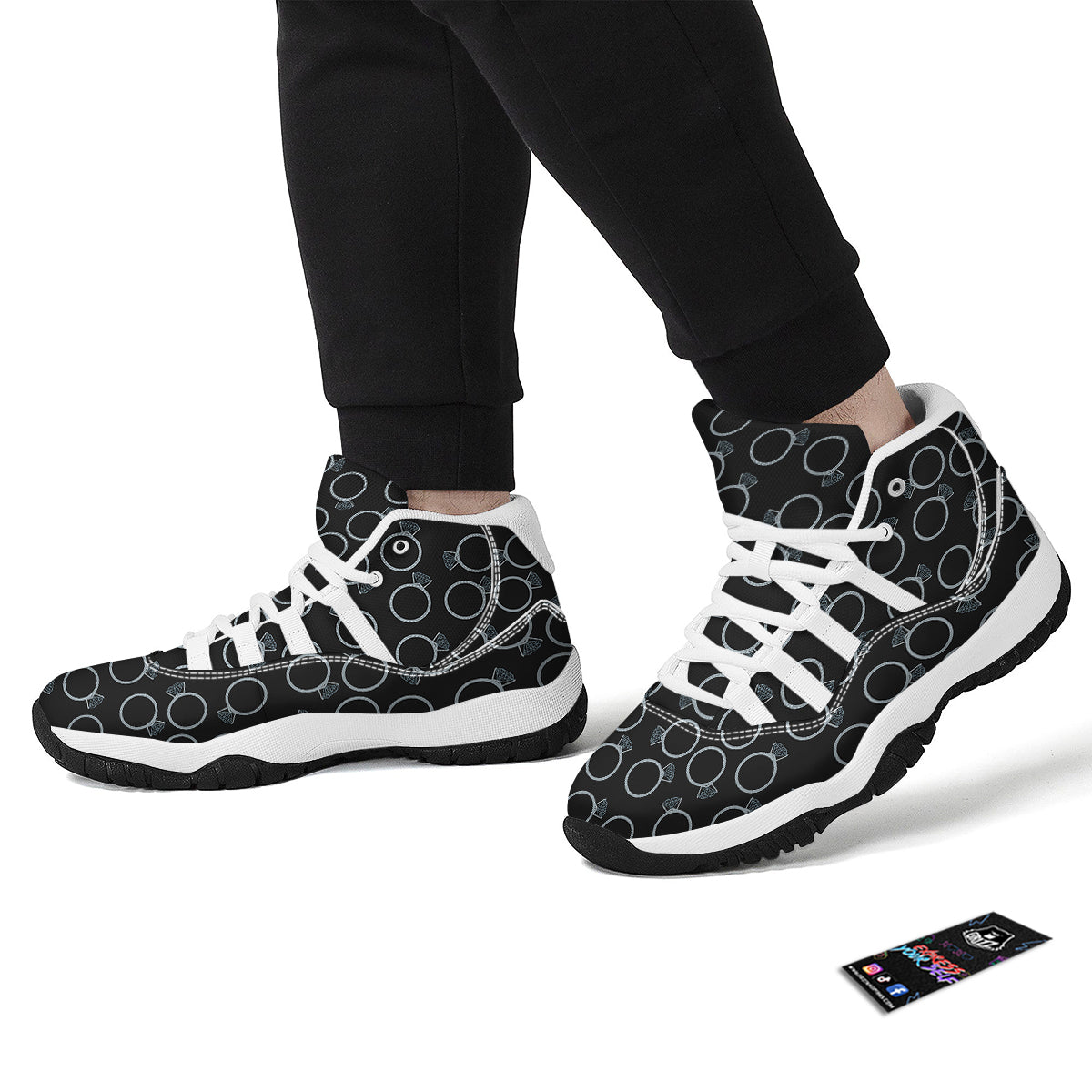 Diamond Ring Black Print Pattern White Bball Shoes-grizzshop