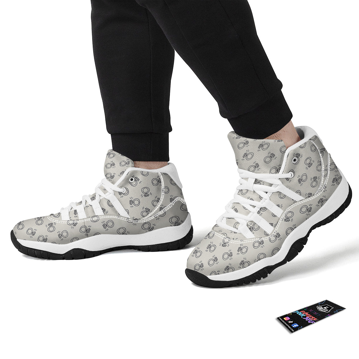 Diamond Ring Doodle Print Pattern White Bball Shoes-grizzshop
