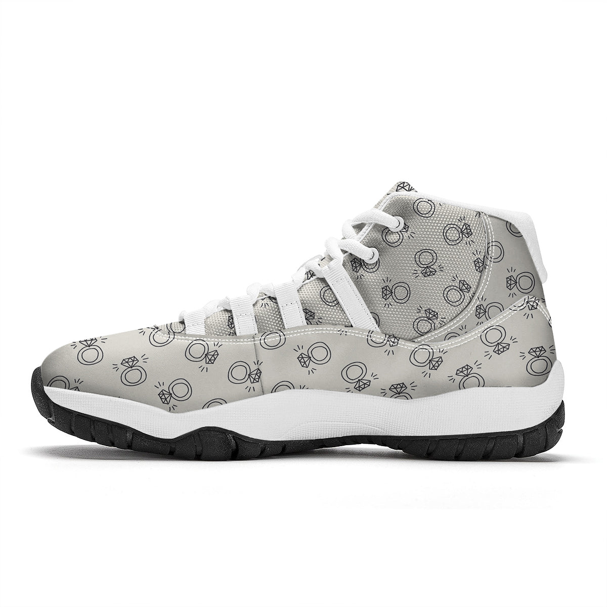Diamond Ring Doodle Print Pattern White Bball Shoes-grizzshop