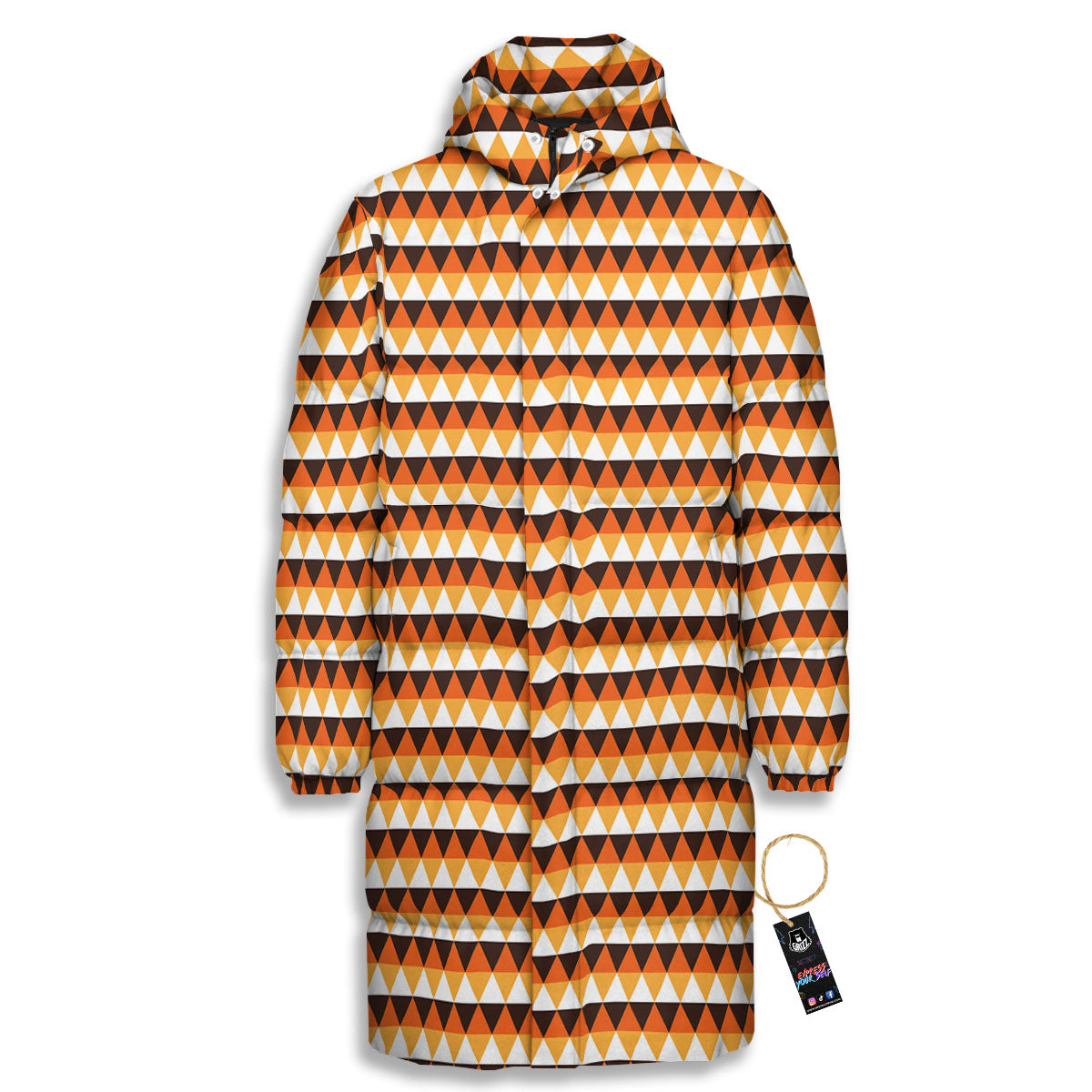 Diamond Shape Halloween Print Pattern Long Down Jacket-grizzshop