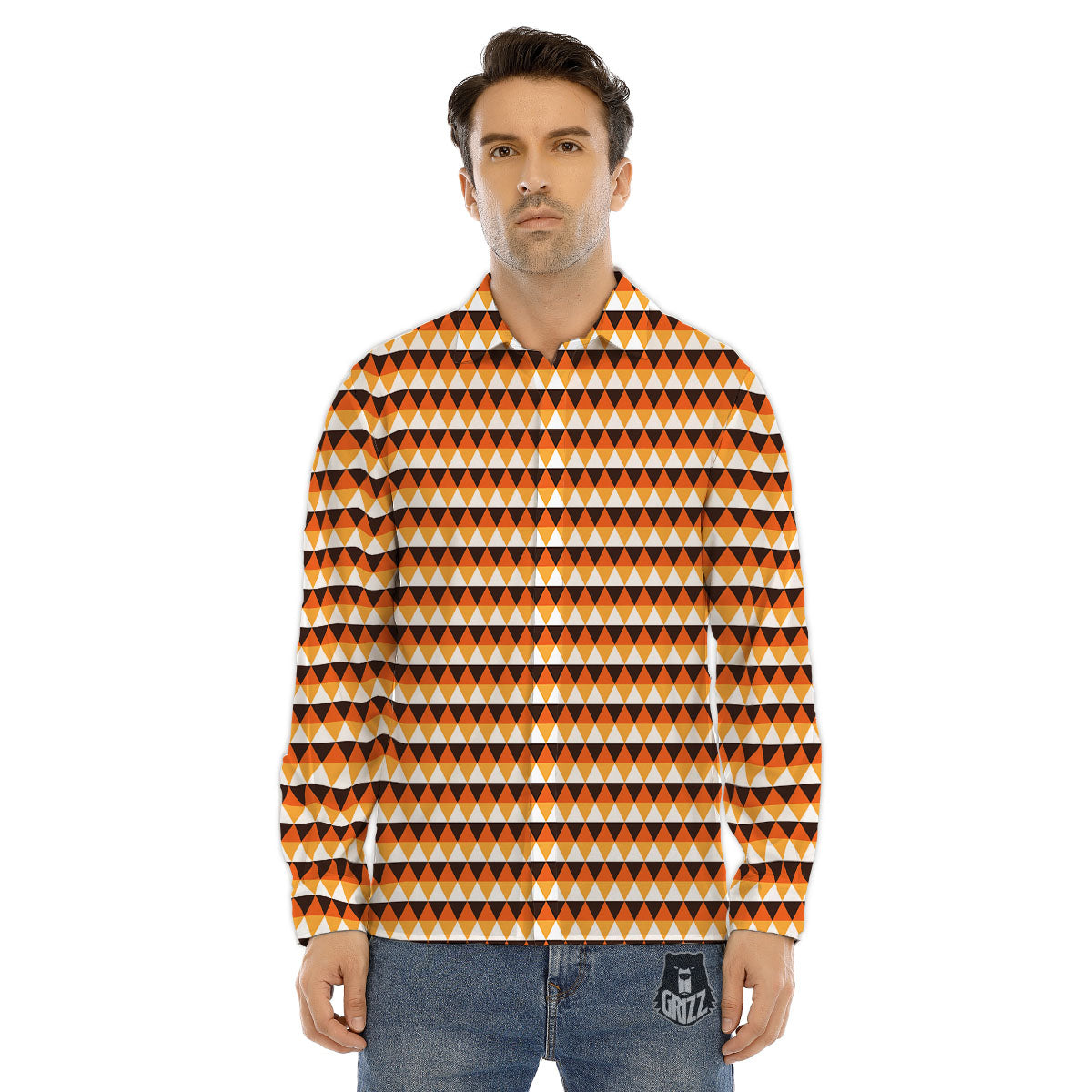 Diamond Shape Halloween Print Pattern Men's Dress Shirts-grizzshop