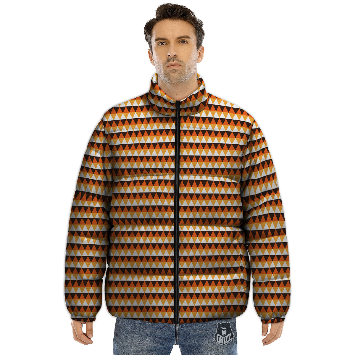 Diamond Shape Halloween Print Pattern Puffer Jacket-grizzshop