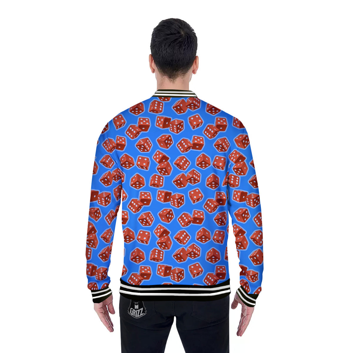 Dice Blue And Red Print Pattern Baseball Jacket-grizzshop