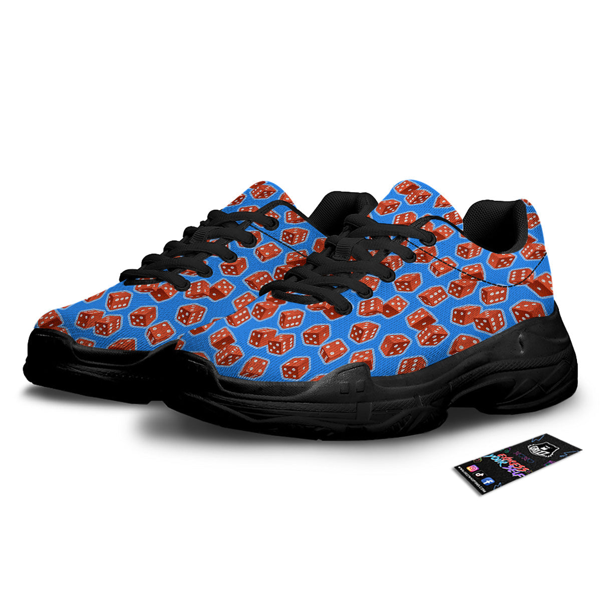 Dice Blue And Red Print Pattern Black Chunky Shoes-grizzshop