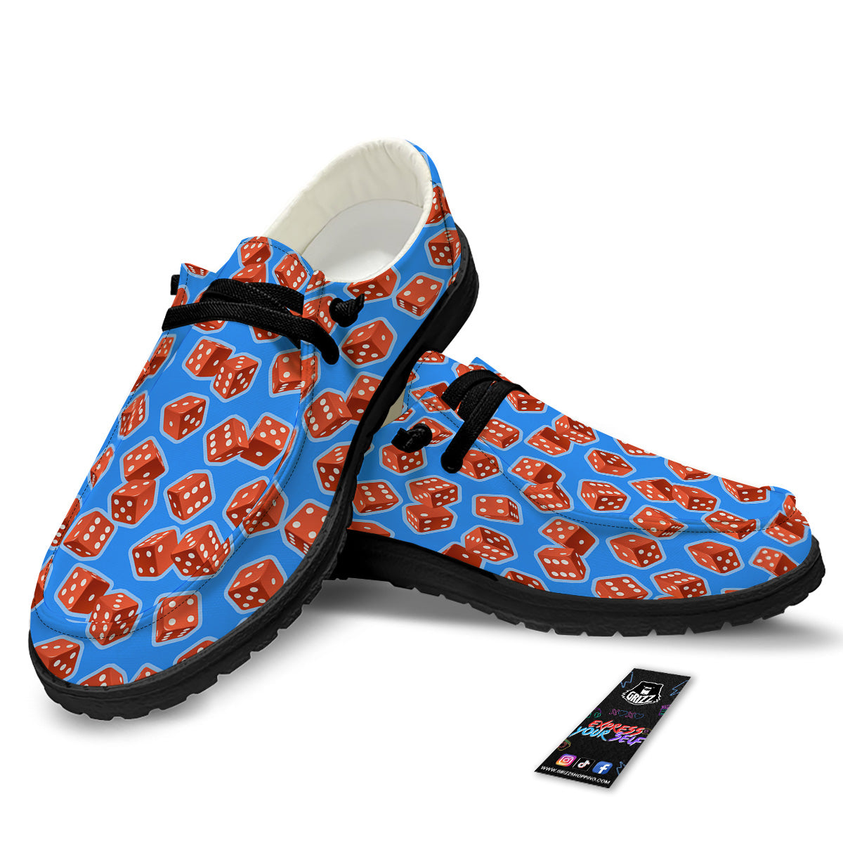Dice Blue And Red Print Pattern Black Loafers-grizzshop