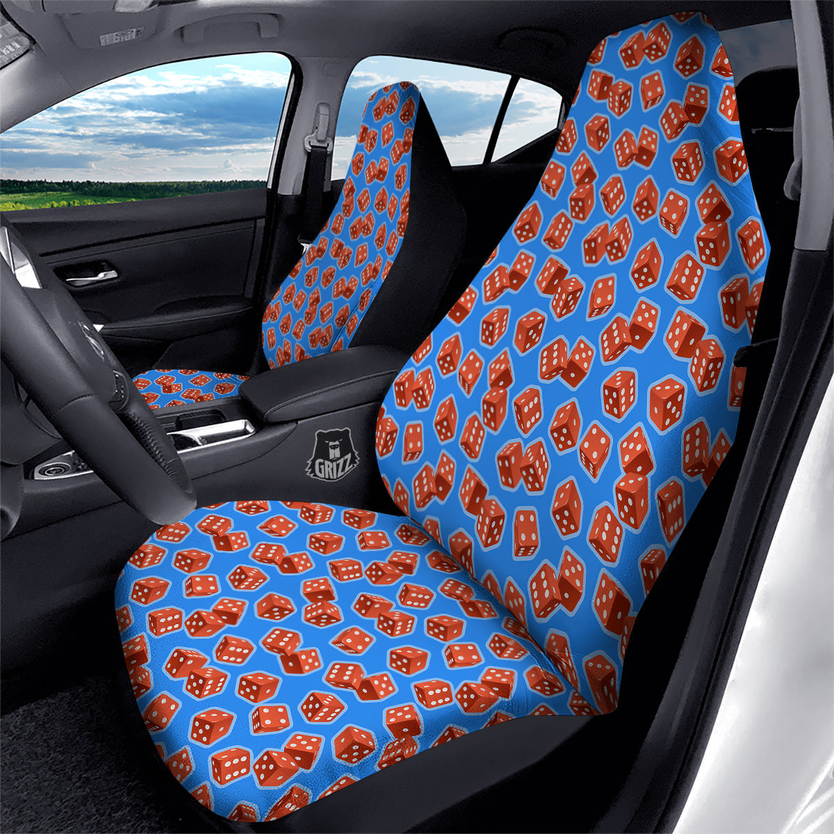 Dice Blue And Red Print Pattern Car Seat Covers-grizzshop