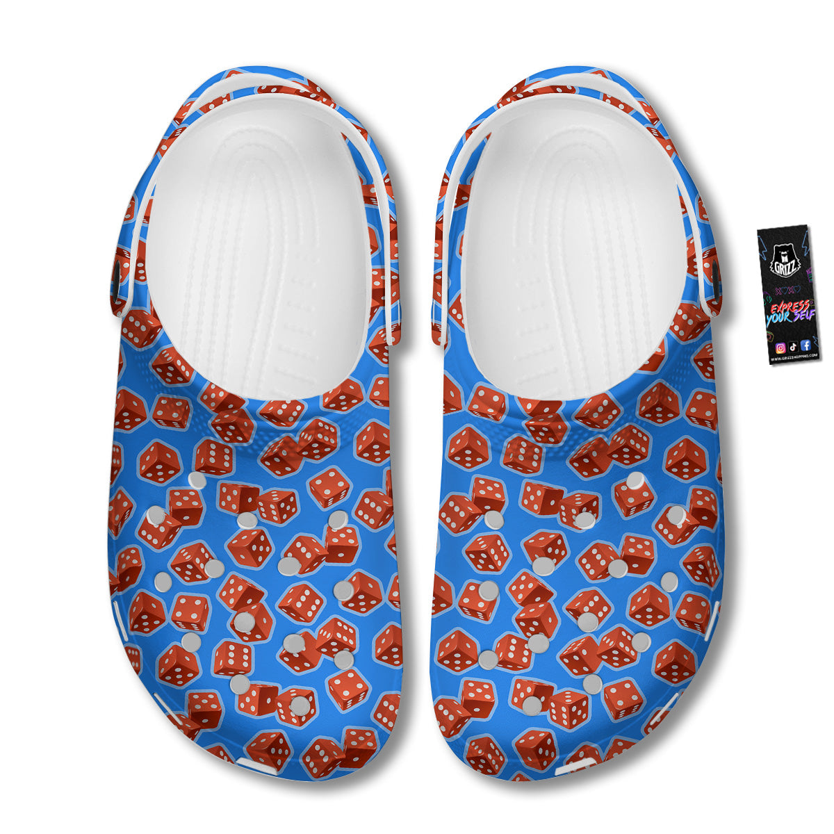 Dice Blue And Red Print Pattern Clog-grizzshop