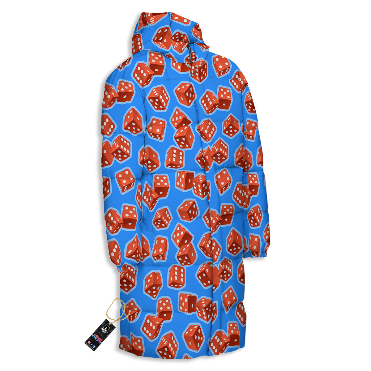 Dice Blue And Red Print Pattern Long Down Jacket-grizzshop