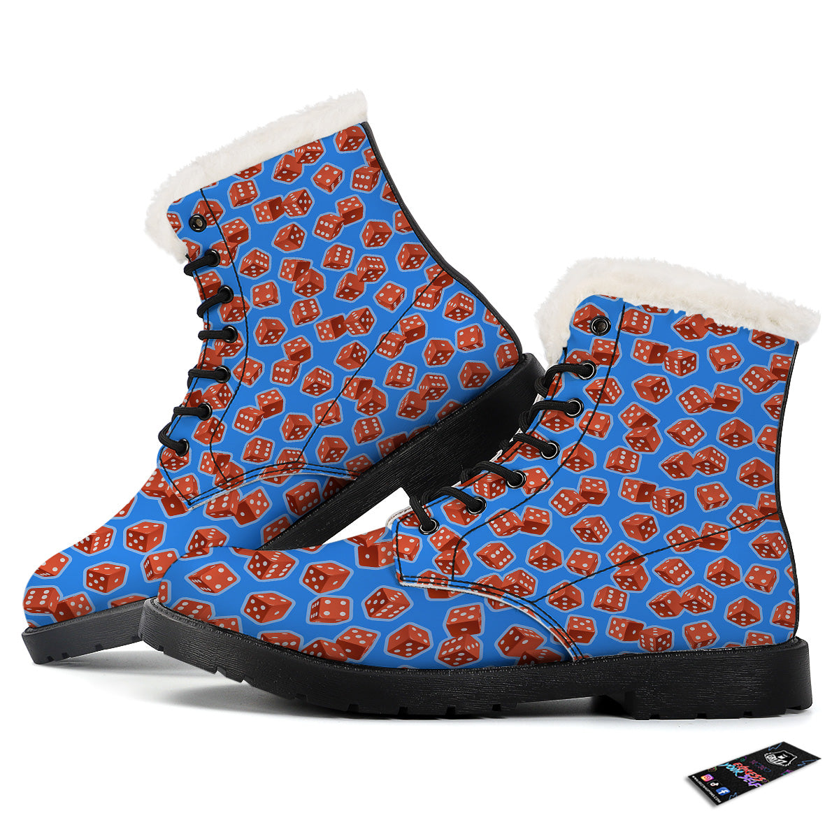 Dice Blue And Red Print Pattern Winter Boots-grizzshop
