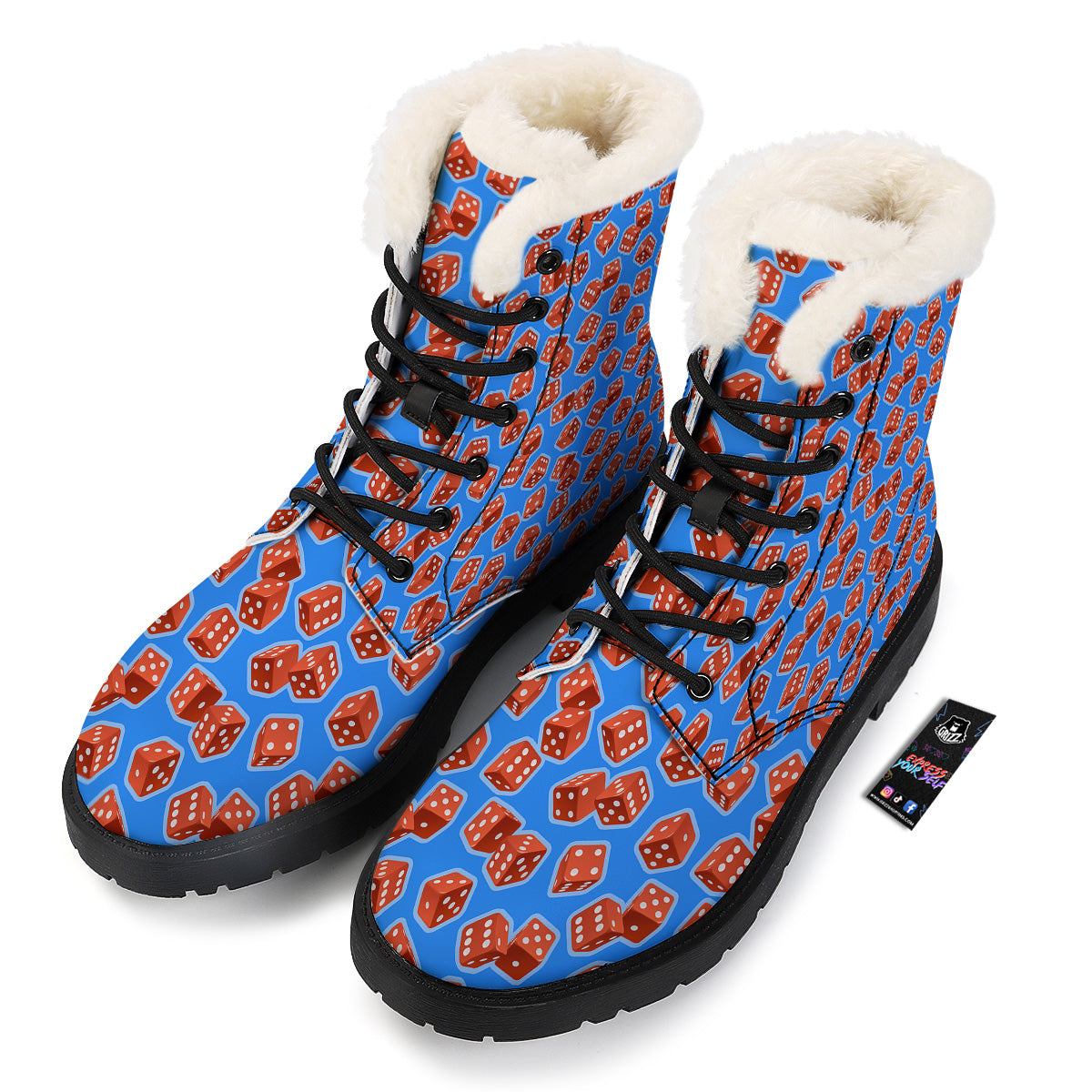 Dice Blue And Red Print Pattern Winter Boots-grizzshop