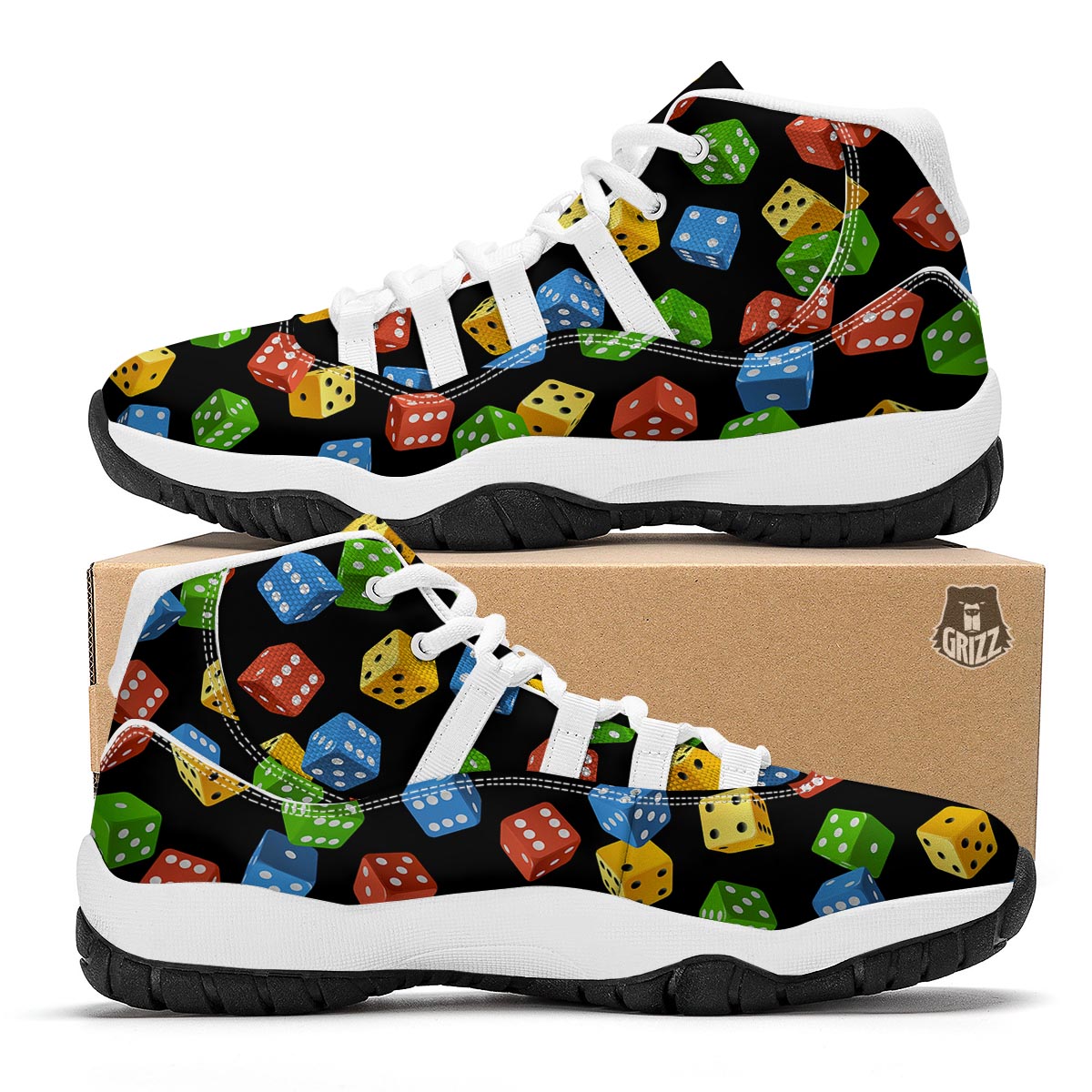 Dice Colorful Pattern Print White Bball Shoes-grizzshop