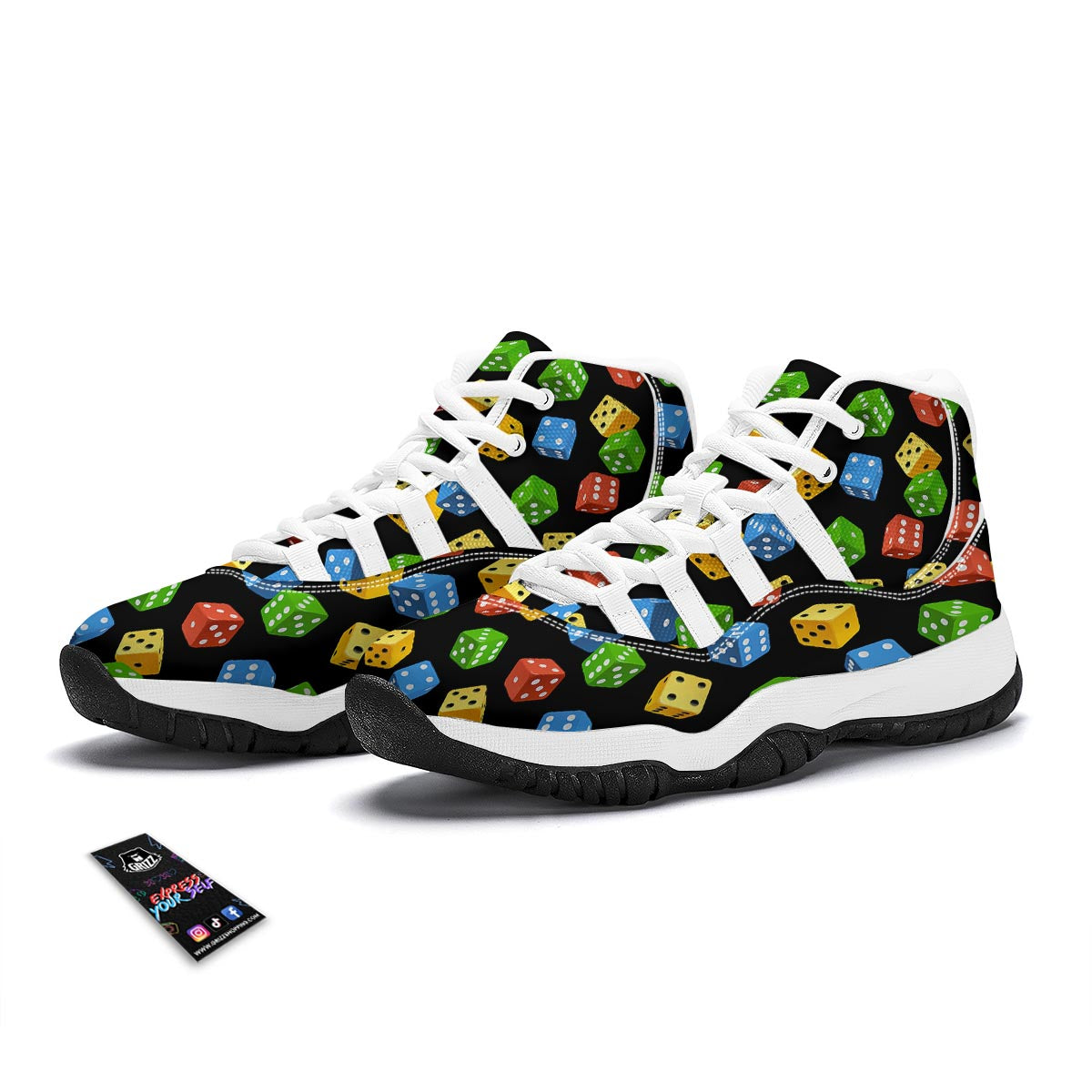 Dice Colorful Pattern Print White Bball Shoes-grizzshop