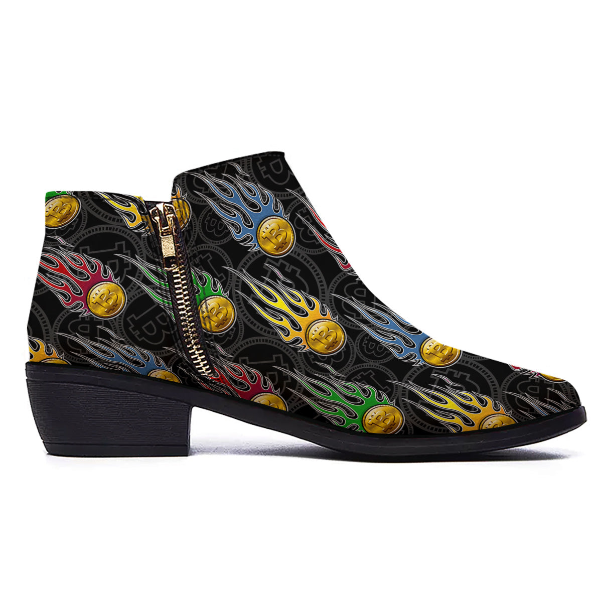 Digital Bitcoin On Fire Print Pattern Ankle Boots-grizzshop