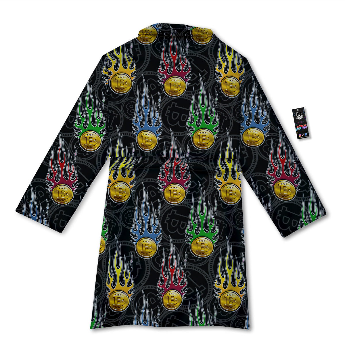 Digital Bitcoin On Fire Print Pattern Bathrobe-grizzshop