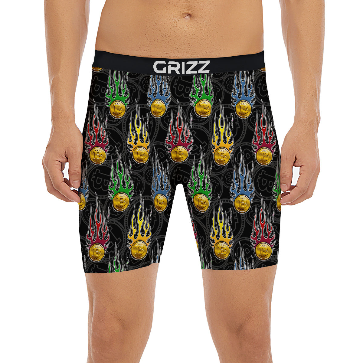 Digital Bitcoin On Fire Print Pattern Boxer Briefs-grizzshop