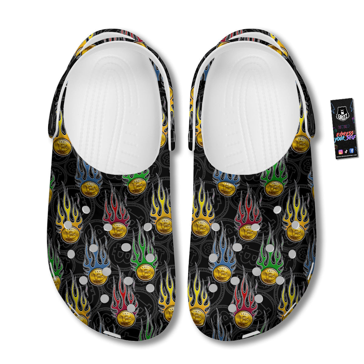 Digital Bitcoin On Fire Print Pattern Clog-grizzshop