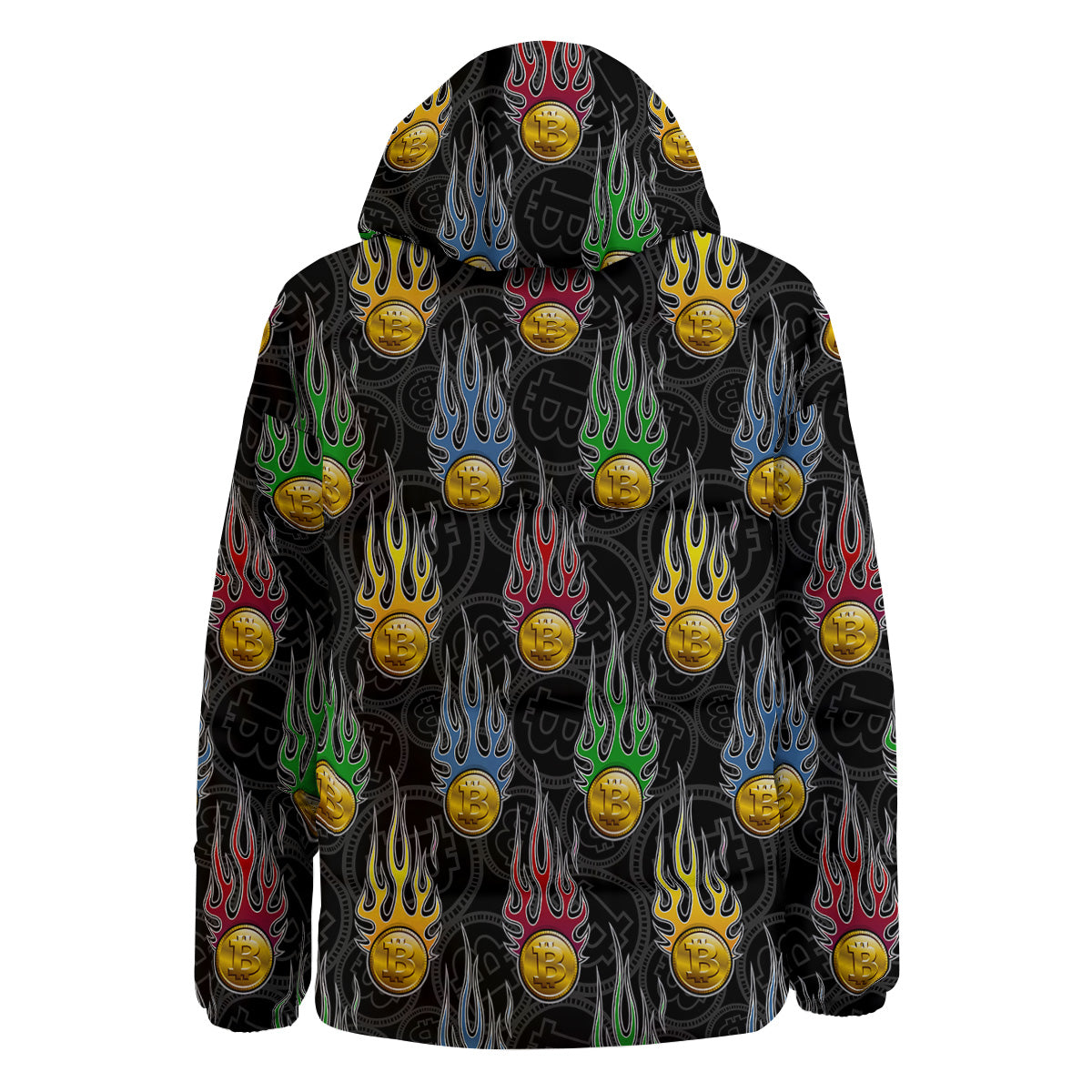 Digital Bitcoin On Fire Print Pattern Down Jacket-grizzshop