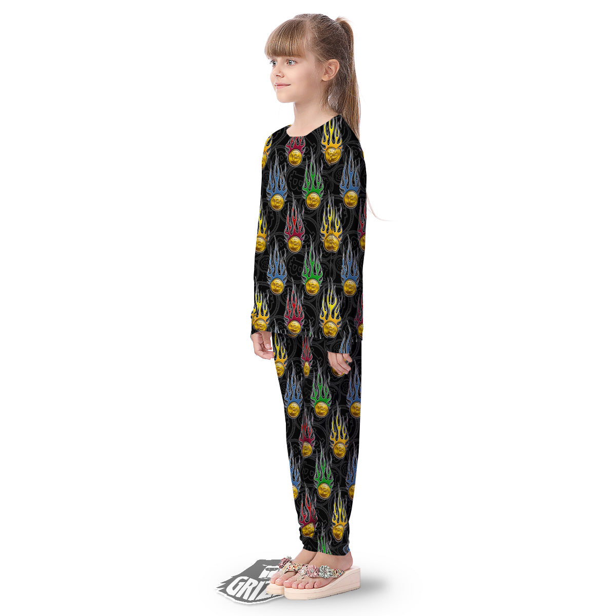 Digital Bitcoin On Fire Print Pattern Kid's Pajamas-grizzshop