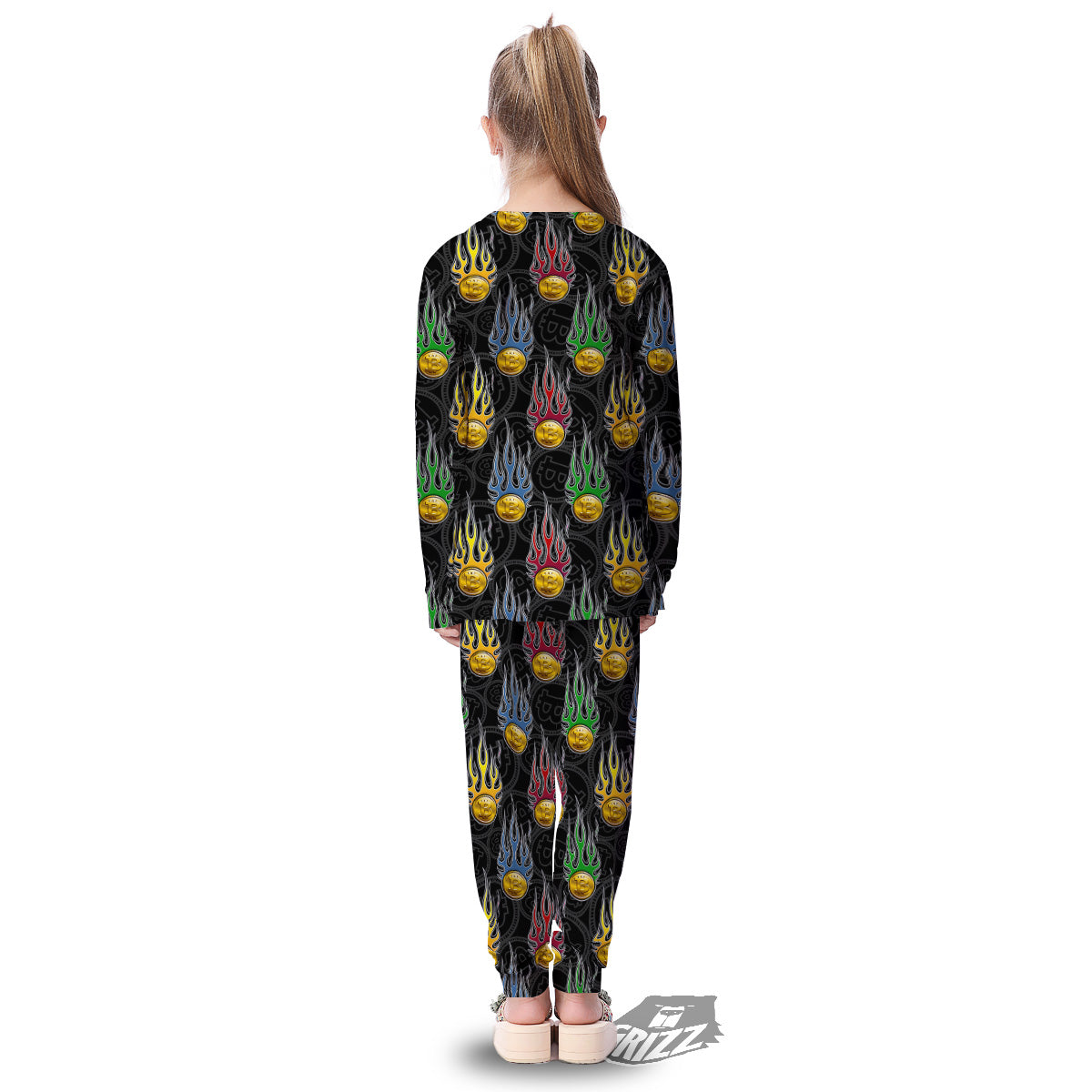 Digital Bitcoin On Fire Print Pattern Kid's Pajamas-grizzshop