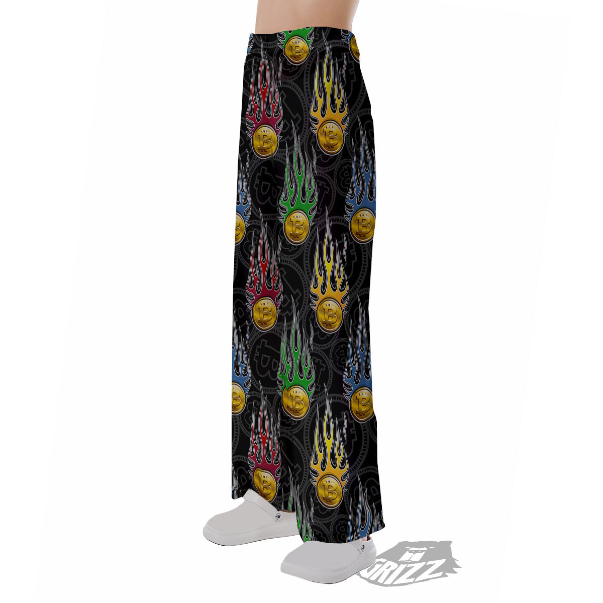 Digital Bitcoin On Fire Print Pattern Pajama Pants-grizzshop