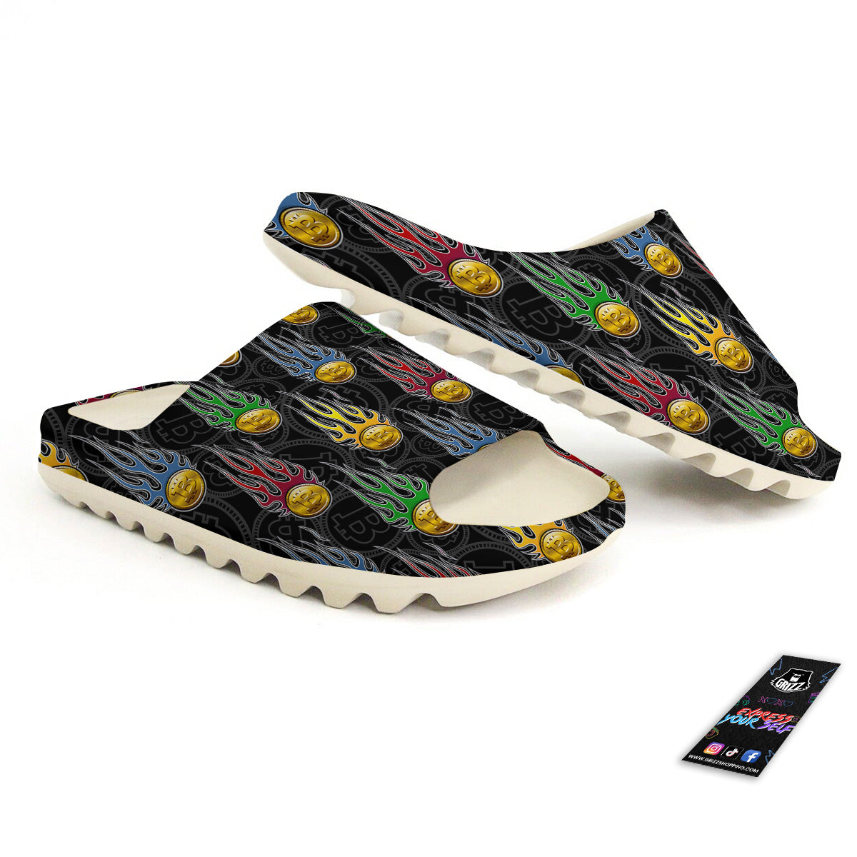 Digital Bitcoin On Fire Print Pattern Sandals-grizzshop