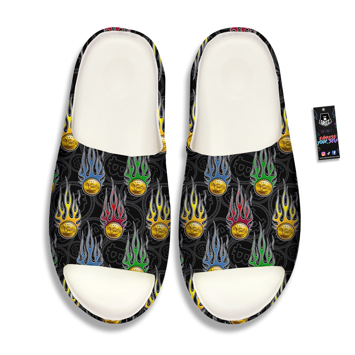 Digital Bitcoin On Fire Print Pattern Sandals-grizzshop