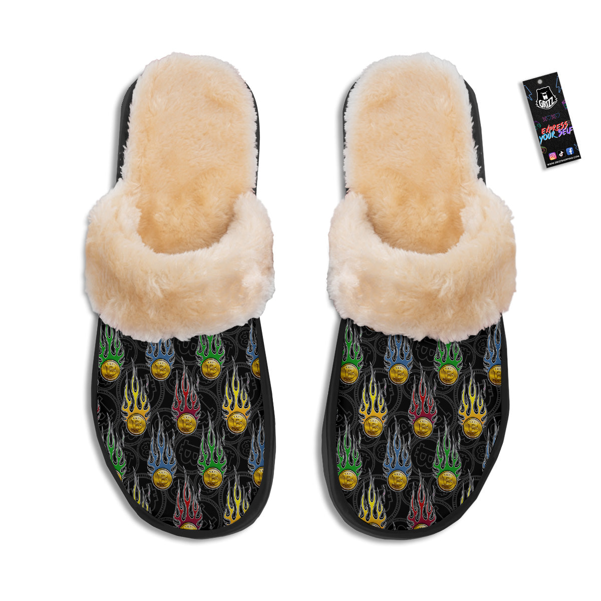 Digital Bitcoin On Fire Print Pattern Slippers-grizzshop