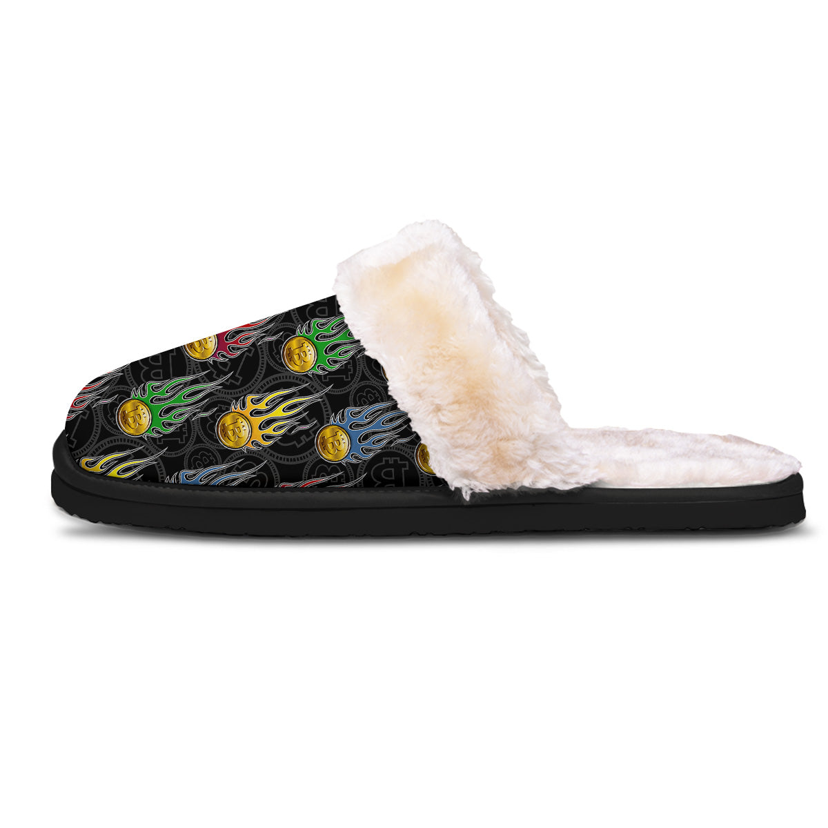 Digital Bitcoin On Fire Print Pattern Slippers-grizzshop