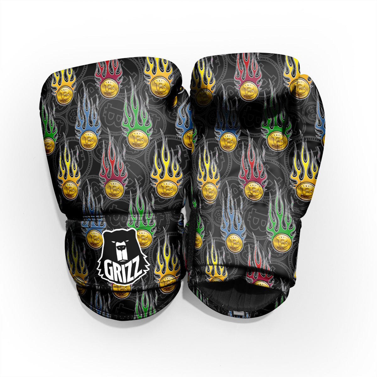 Digital Bitcoin On Fire Print Pattern Pro Boxing Glove