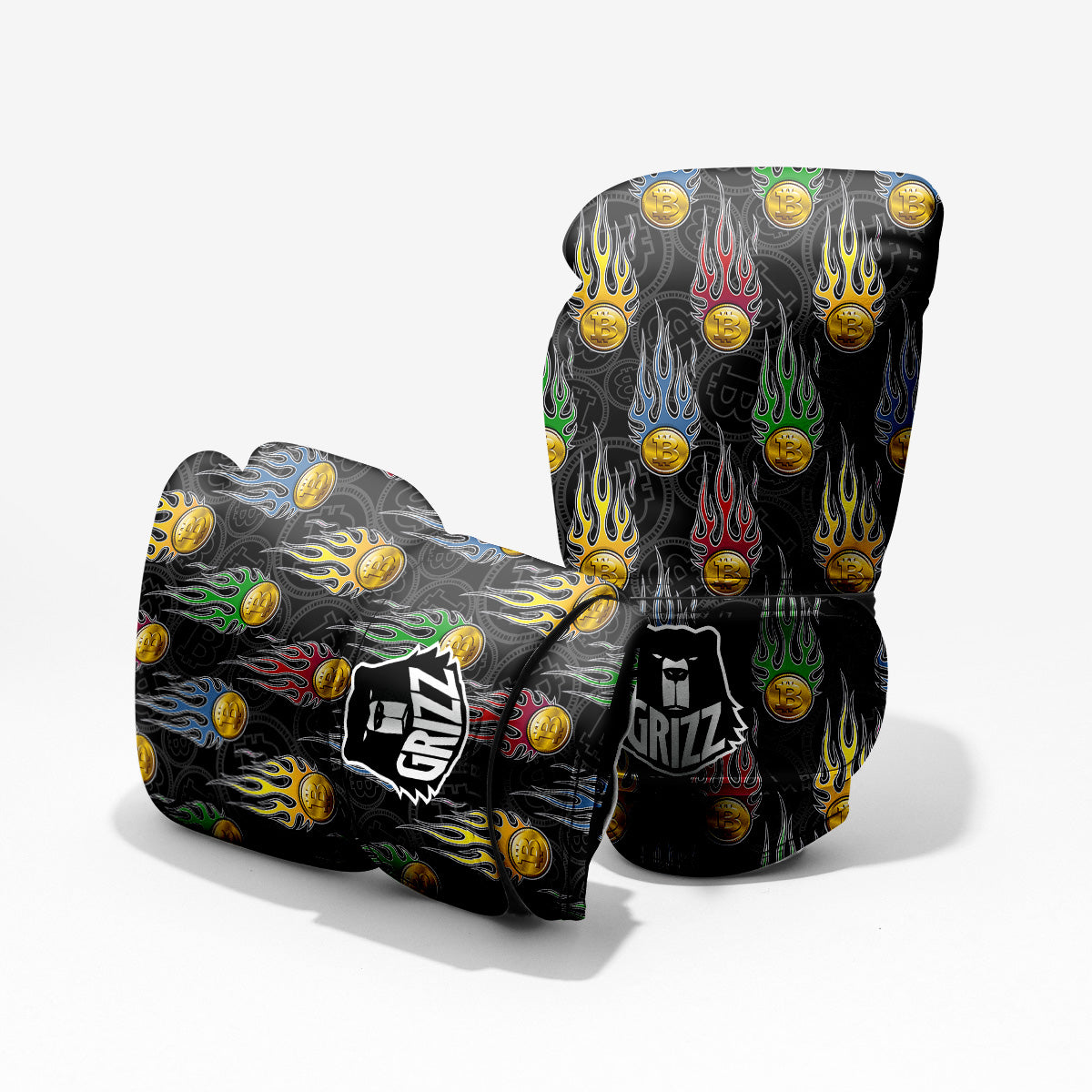 Digital Bitcoin On Fire Print Pattern Pro Boxing Glove