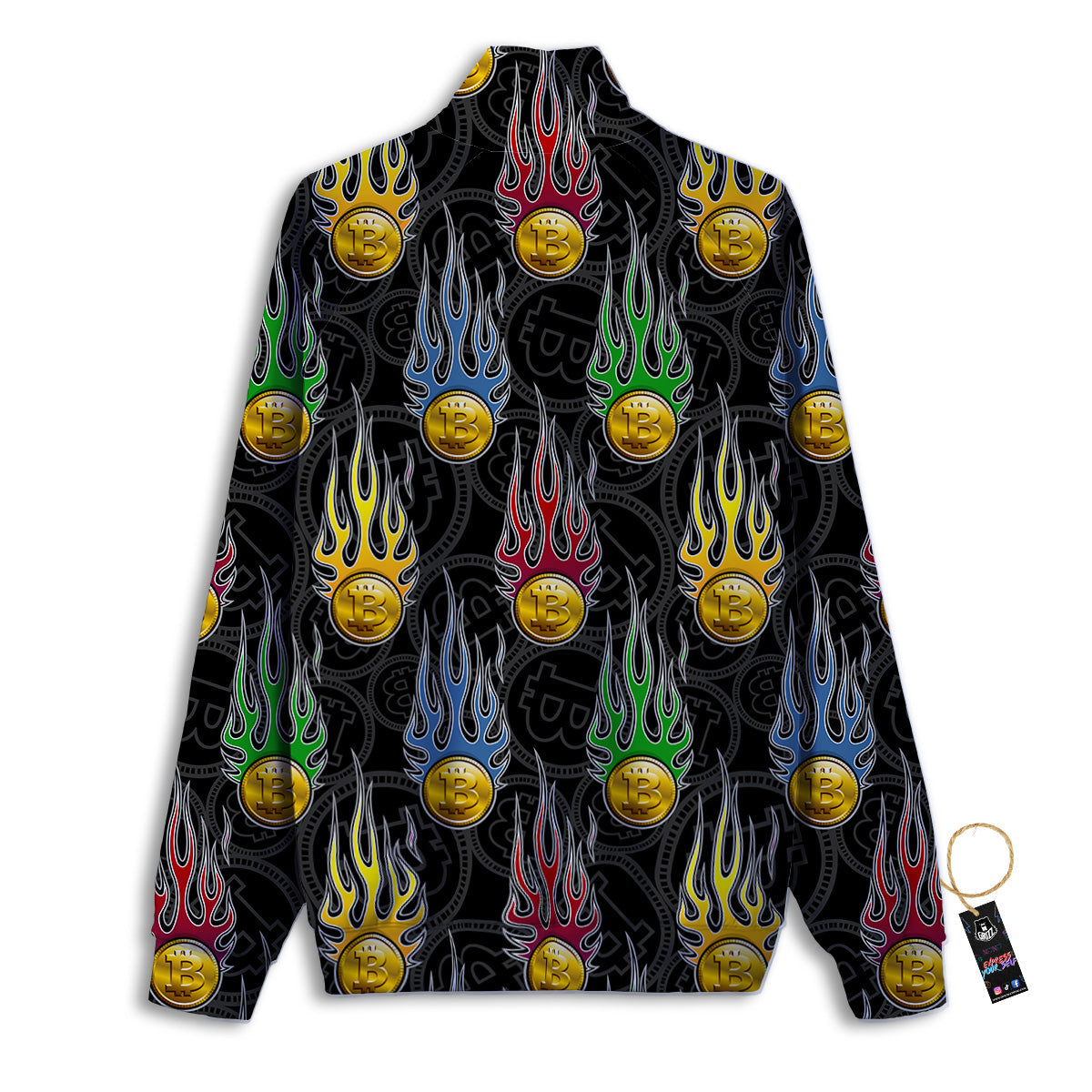 Digital Bitcoin On Fire Print Pattern Track Jacket-grizzshop