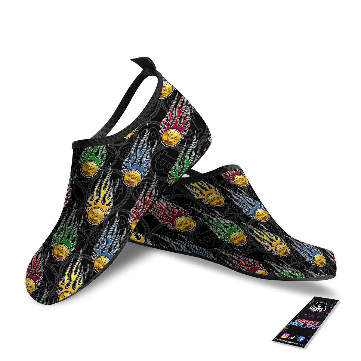 Digital Bitcoin On Fire Print Pattern Water Shoes-grizzshop