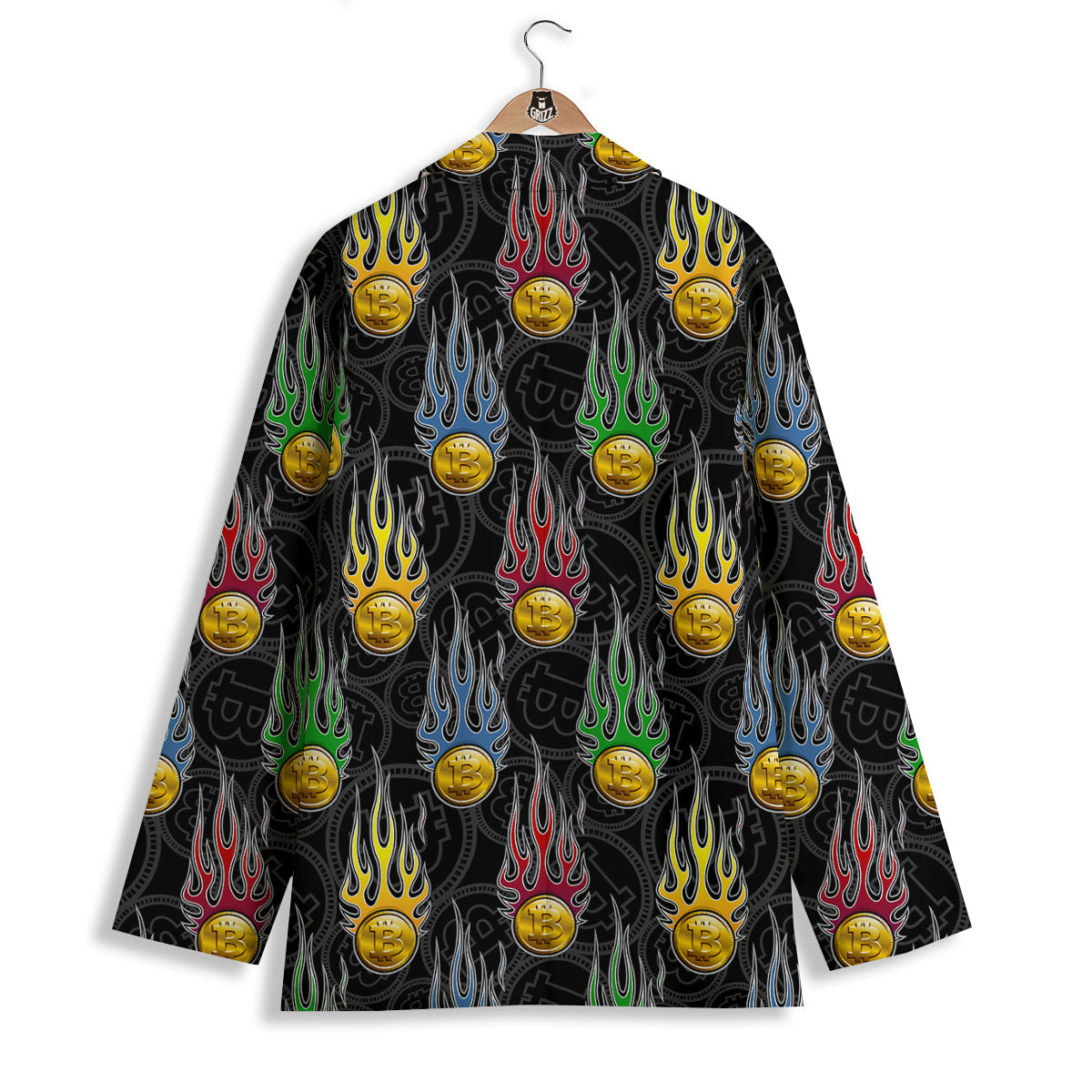 Digital Bitcoin On Fire Print Pattern Women's Blazer-grizzshop