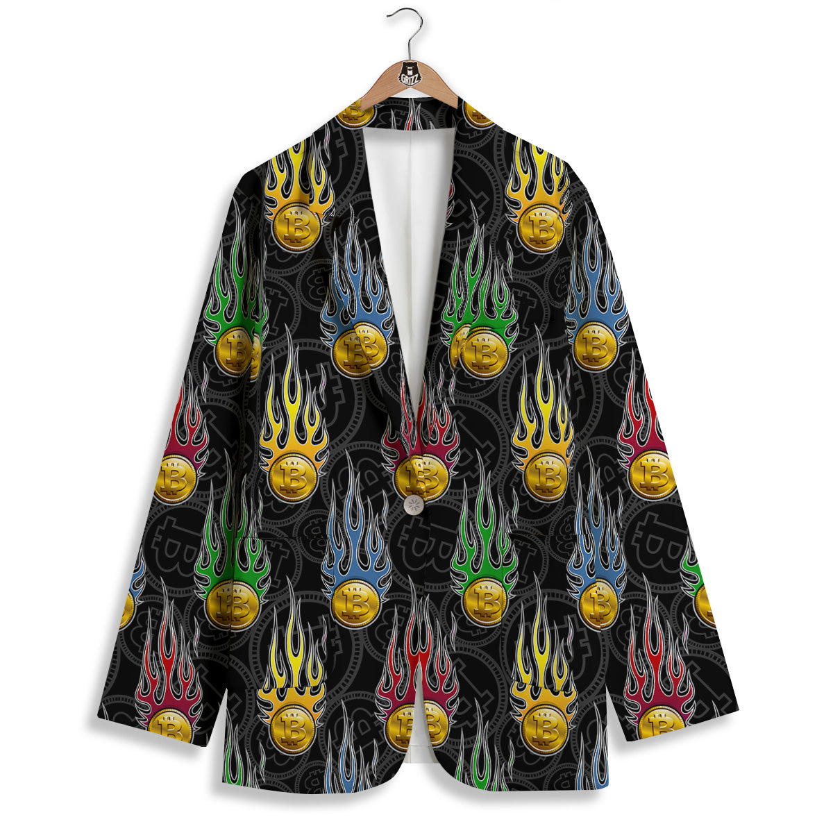 Digital Bitcoin On Fire Print Pattern Women's Blazer-grizzshop