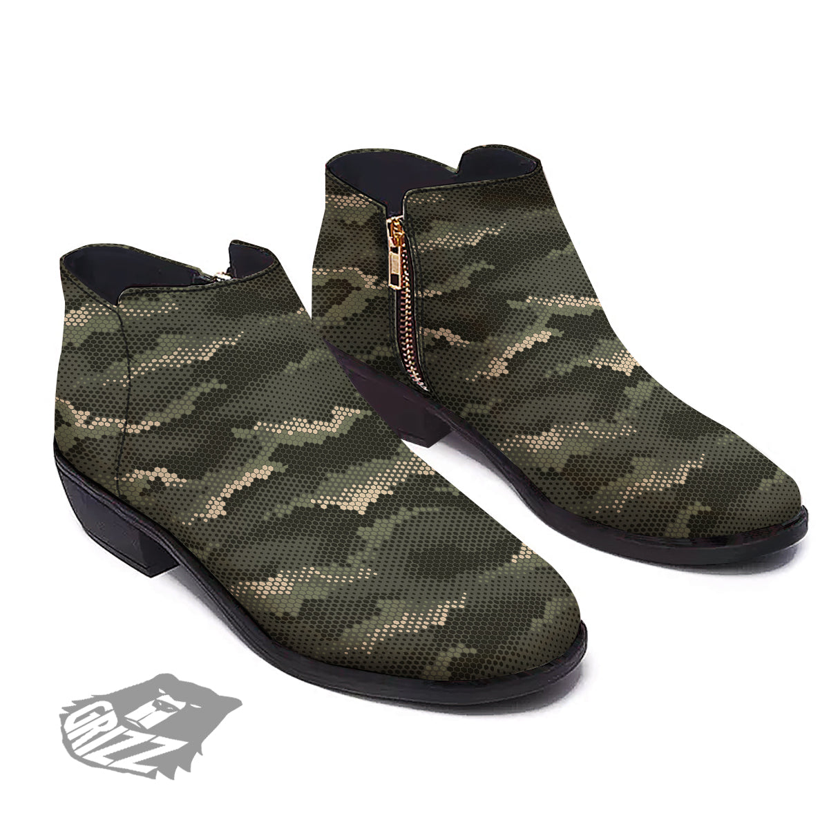 Digital Camo Army Green Print Pattern Ankle Boots-grizzshop