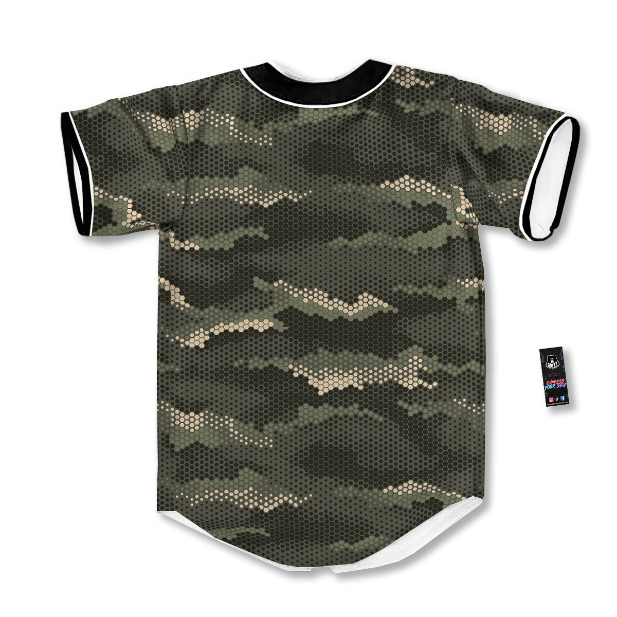 Digital Camo Army Green Print Pattern Baseball Jersey-grizzshop