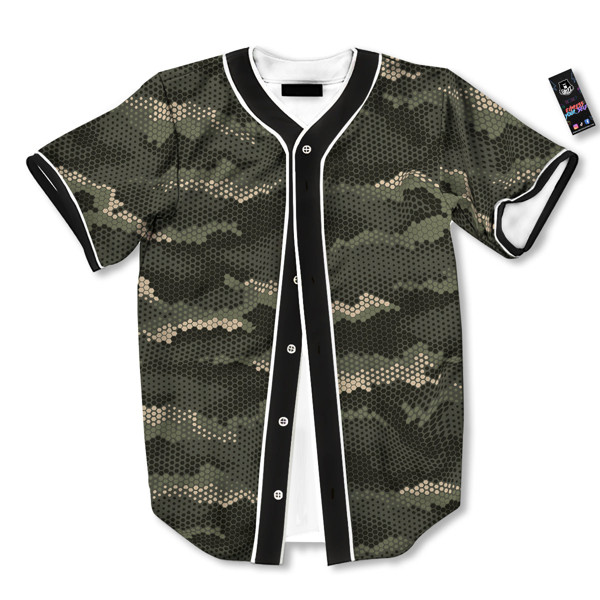 Digital Camo Army Green Print Pattern Baseball Jersey-grizzshop