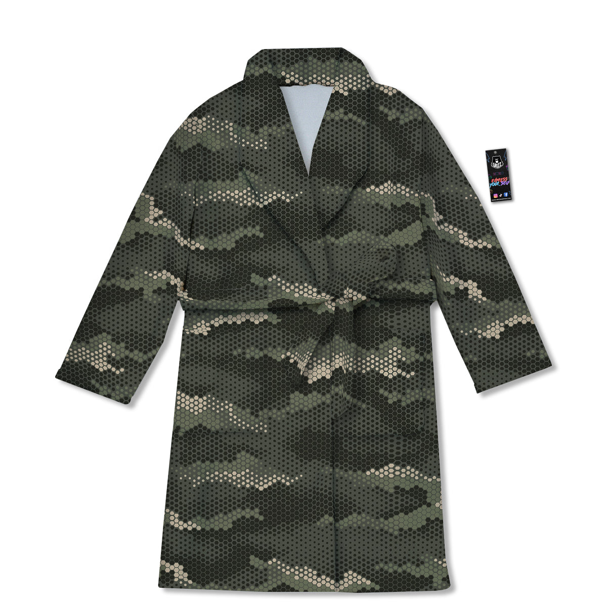 Digital Camo Army Green Print Pattern Bathrobe-grizzshop