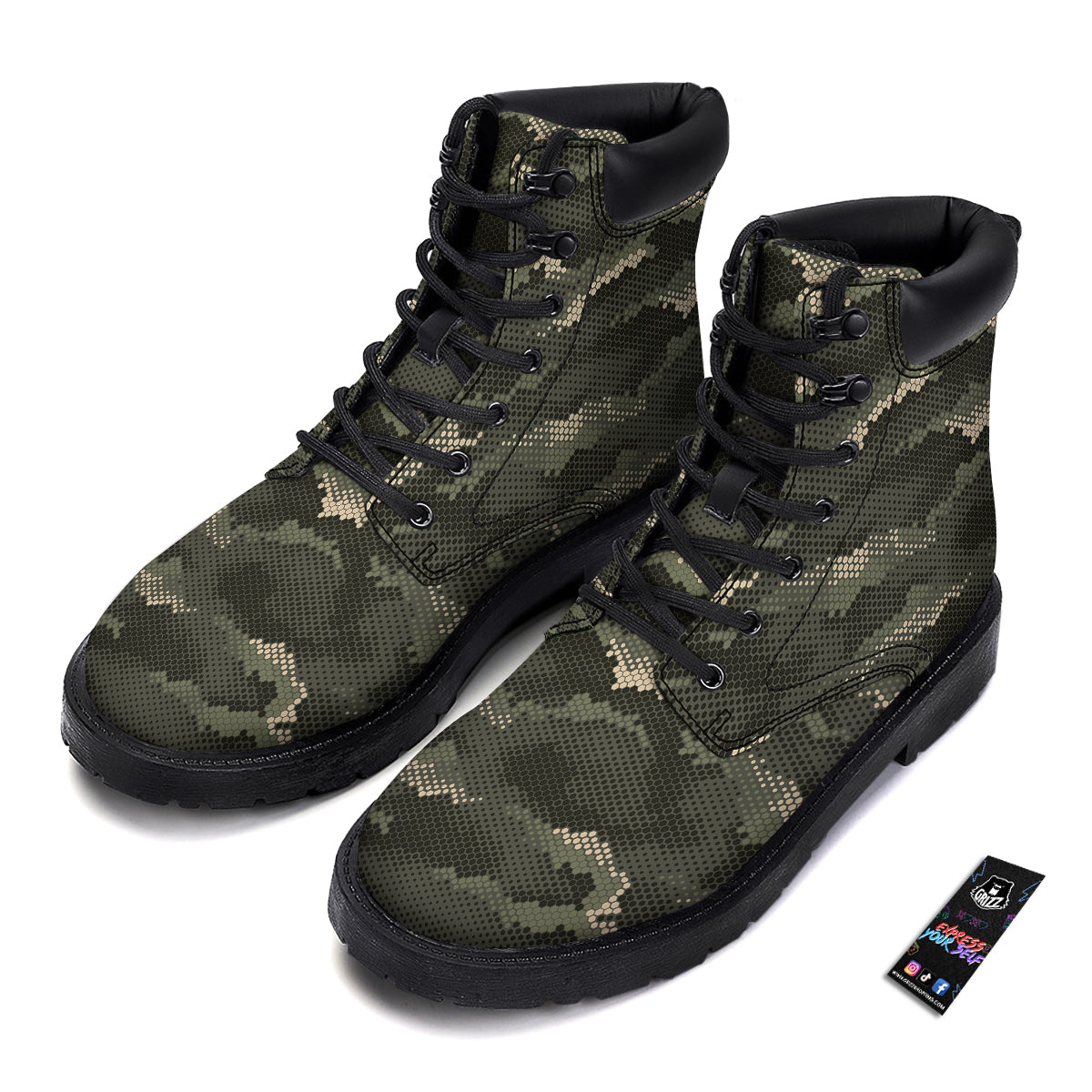Digital Camo Army Green Print Pattern Boots-grizzshop