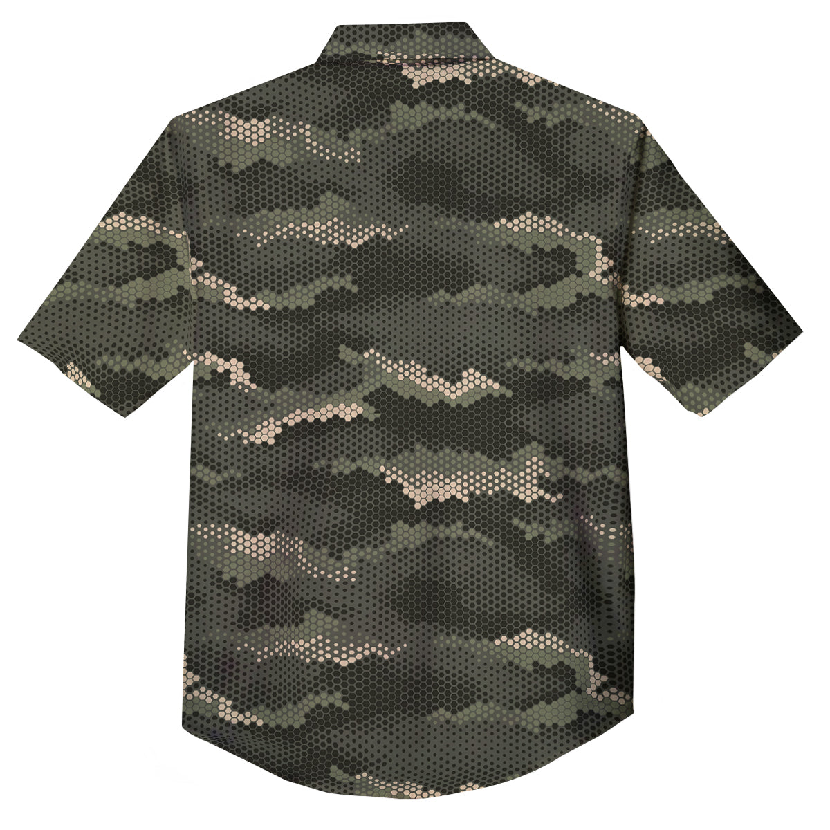 Digital Camo Army Green Print Pattern Button Up Shirt-grizzshop