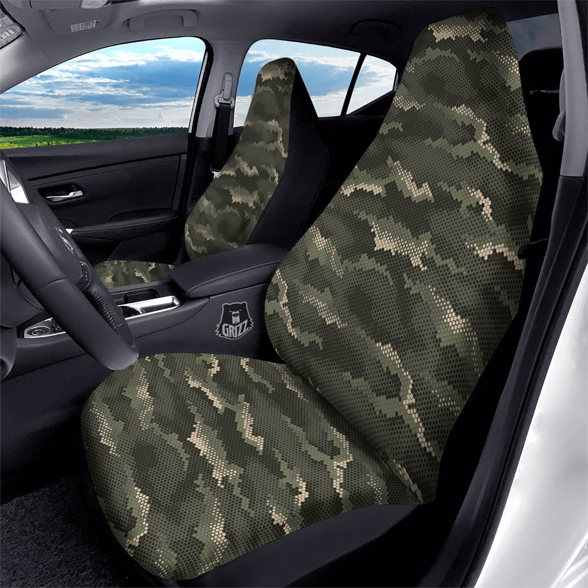 Digital Camo Army Green Print Pattern Car Seat Covers-grizzshop