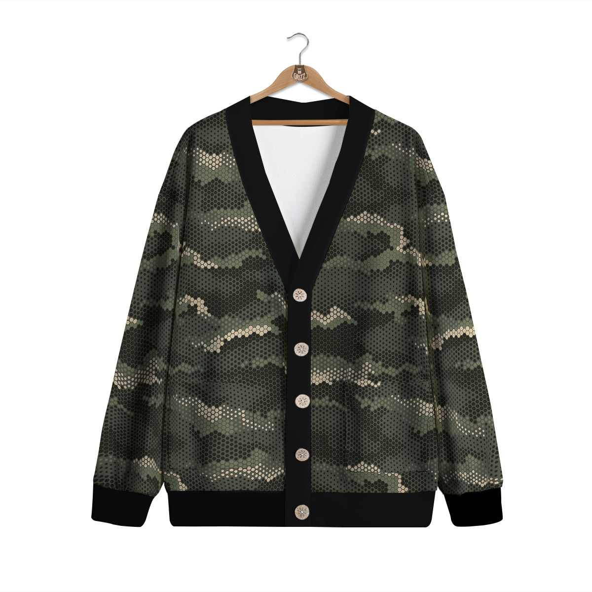 Digital Camo Army Green Print Pattern Cardigan-grizzshop
